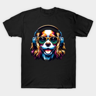 English Toy Spaniel Smiling DJ with Groovy Vibes T-Shirt